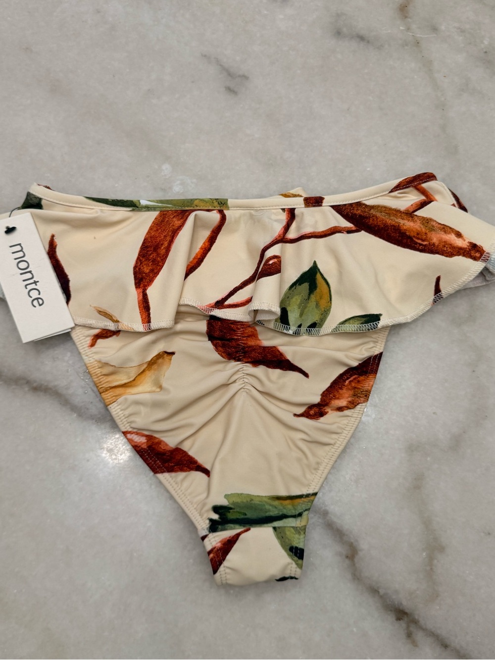 NWT Montce Tamarindo Rural Floral Ruffle Bikini Bottoms - Cream - Picture 6 of 6